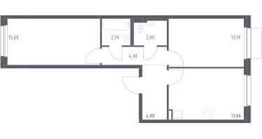 2-к. квартира, 57&nbsp;м²