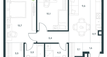 3-к. квартира, 56 м²