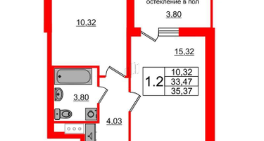 1-к. квартира, 33&nbsp;м²