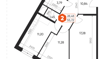 2-к. квартира, 55&nbsp;м²
