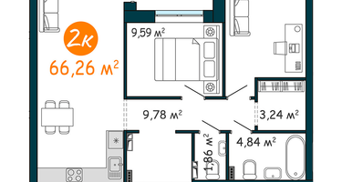 2-к. квартира, 66&nbsp;м²