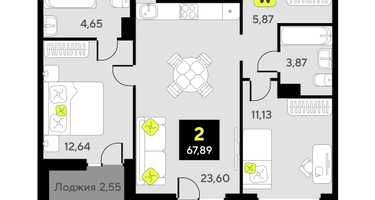 2-к. квартира, 61&nbsp;м²