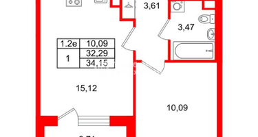 1-к. квартира, 32 м²