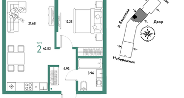 2-к. квартира, 42&nbsp;м²