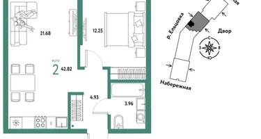 2-к. квартира, 42&nbsp;м²