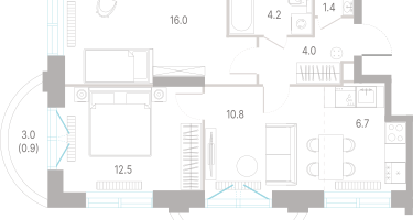 2-к. квартира, 57&nbsp;м²