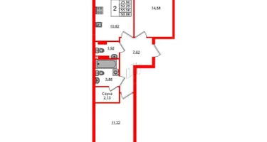 2-к. квартира, 55&nbsp;м²
