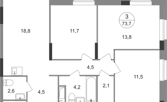 3-к. квартира, 73 м²