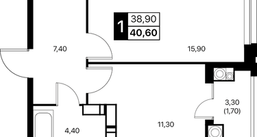 1-к. квартира, 40 м²