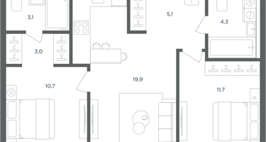 2-к. квартира, 57 м²