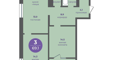 3-к. квартира, 69&nbsp;м²