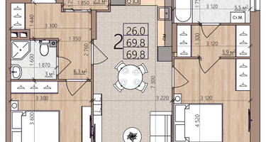 2-к. квартира, 69&nbsp;м²