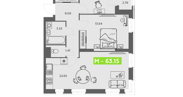 Студия, 63&nbsp;м²