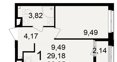 1-к. квартира, 29 м²