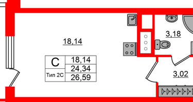 Студия, 24&nbsp;м²