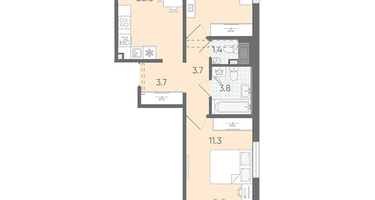 2-к. квартира, 59 м²