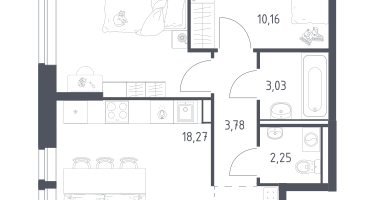 2-к. квартира, 55&nbsp;м²