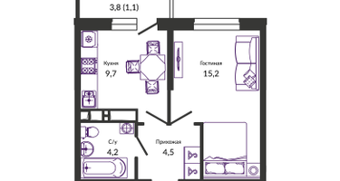 1-к. квартира, 35&nbsp;м²