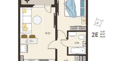 1-к. квартира, 40&nbsp;м²