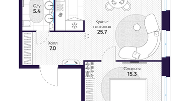 1-к. квартира, 53&nbsp;м²