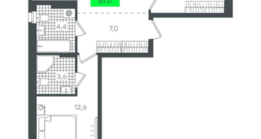 2-к. квартира, 61&nbsp;м²