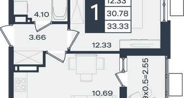 1-к. квартира, 33 м²
