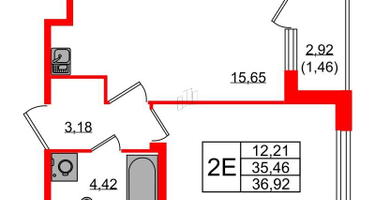 1-к. квартира, 36&nbsp;м²