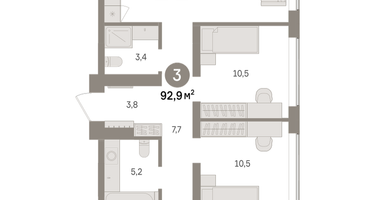 3-к. квартира, 92 м²