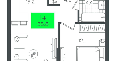 1-к. квартира, 38&nbsp;м²