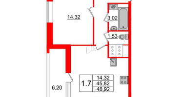 1-к. квартира, 45 м²