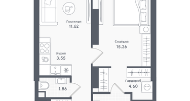 1-к. квартира, 46&nbsp;м²