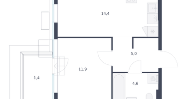 1-к. квартира, 37&nbsp;м²