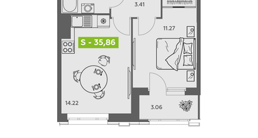 Студия, 35 м²