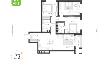 3-к. квартира, 93&nbsp;м²