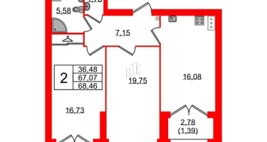 2-к. квартира, 72&nbsp;м²
