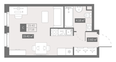 Студия, 27 м²