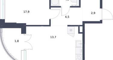 1-к. квартира, 47 м²