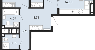 3-к. квартира, 77 м²