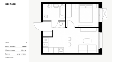 1-к. квартира, 32&nbsp;м²