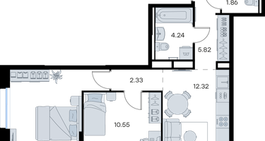 2-к. квартира, 56 м²