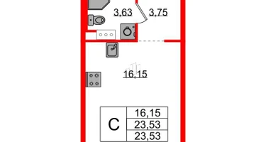 Студия, 23&nbsp;м²