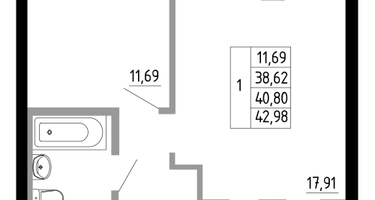 1-к. квартира, 40&nbsp;м²