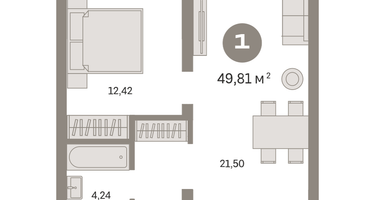 1-к. квартира, 49&nbsp;м²