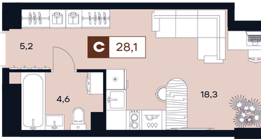 Студия, 28&nbsp;м²