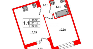 1-к. квартира, 31&nbsp;м²