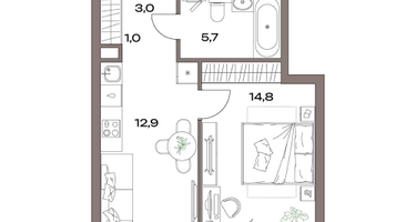 1-к. квартира, 38 м²