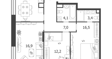 3-к. квартира, 74&nbsp;м²