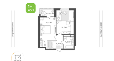 1-к. квартира, 45 м²