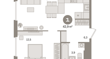 1-к. квартира, 42&nbsp;м²