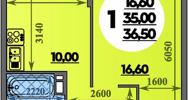 1-к. квартира, 36&nbsp;м²